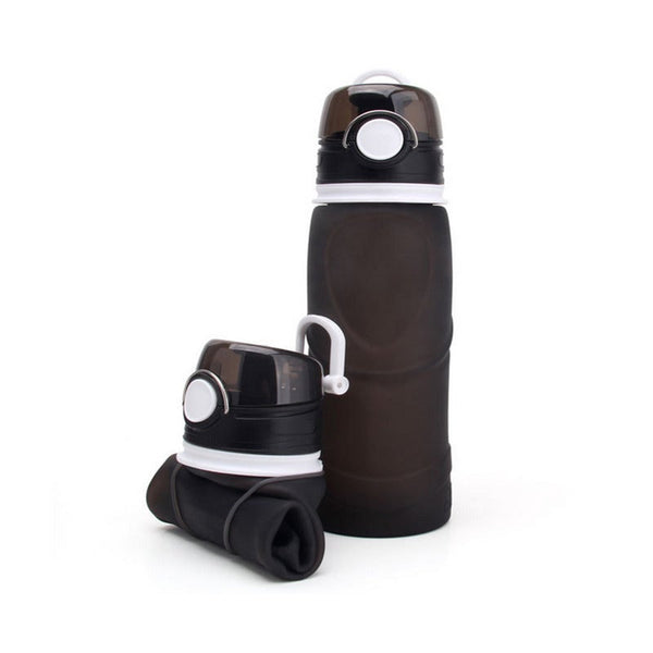 Collapsible Water Bottle Silicone Foldable With Leak Proof Valve Bpa Free Charcoal Gray Water Bottles