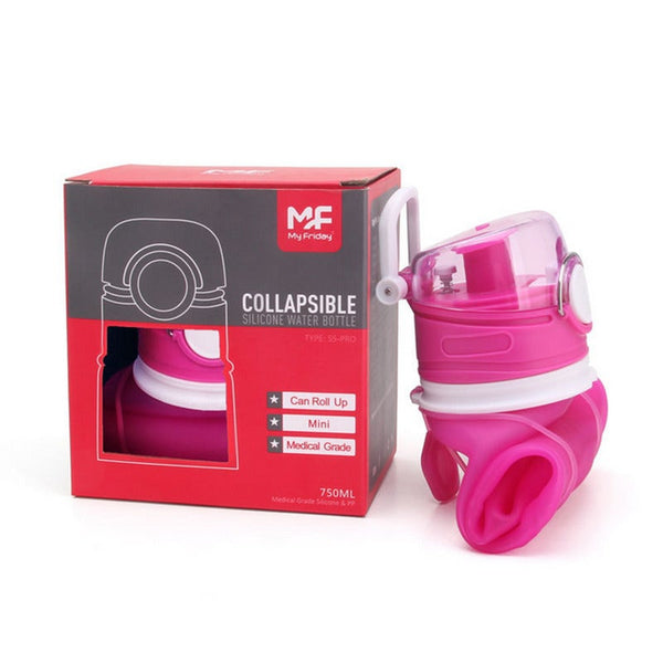 Collapsible Water Bottle Silicone Foldable With Leak Proof Valve Bpa Free Fuchsia