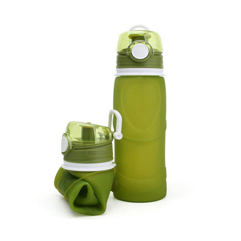 Collapsible Water Bottle Silicone Foldable With Leak Proof Valve Bpa Free Green