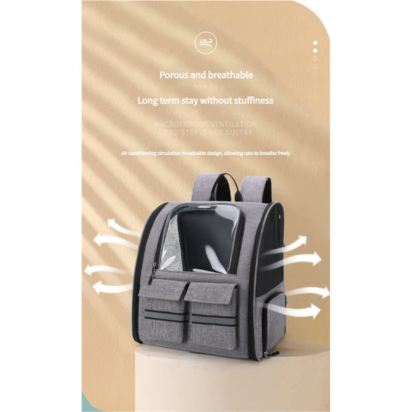 Grey Collapsible Pet Carrier Backpack With Trolley Sleeve Pet Transport