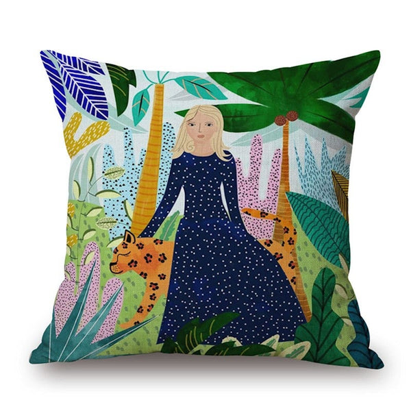 Colored Body Art Painting On Cotton Linen Pillow Cover Cushions & Decorative Pillows