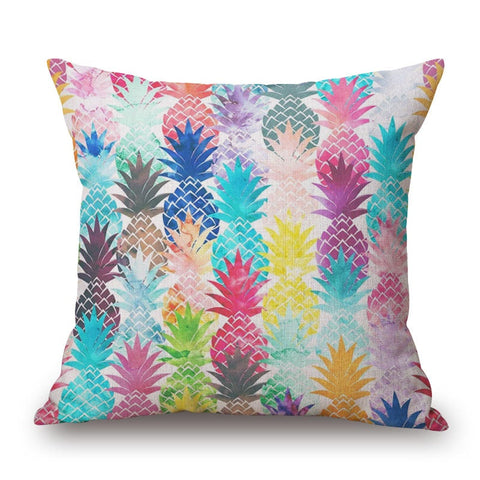 Colored Pineapples On Cotton Linen Pillow Cover