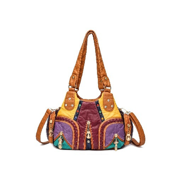 Colored Mosaic Large Capacity Multilayer Washed Leather Handbag Product Information Women's Bags & Handbags