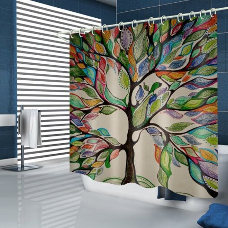 Colorful Tree Pattern Waterproof Shower Curtain Multi W71 X L71 Inch