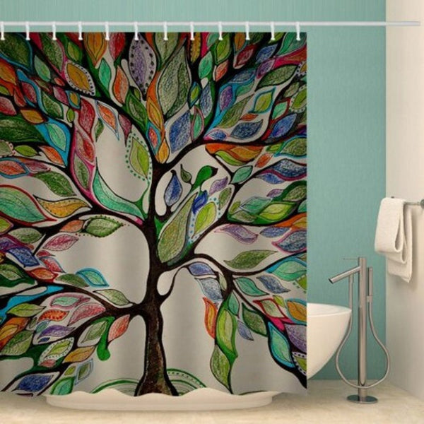 Colorful Tree Pattern Waterproof Shower Curtain Multi W71 X L71 Inch