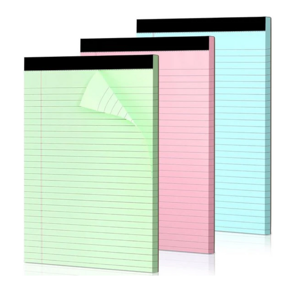 Coloured Notepads Set Of 3 Writing Pads 29.5 X 21.4 Cm With Micro Perforation And Sturdy Back Broad Lines 50 Sheets Ideal For School University Office