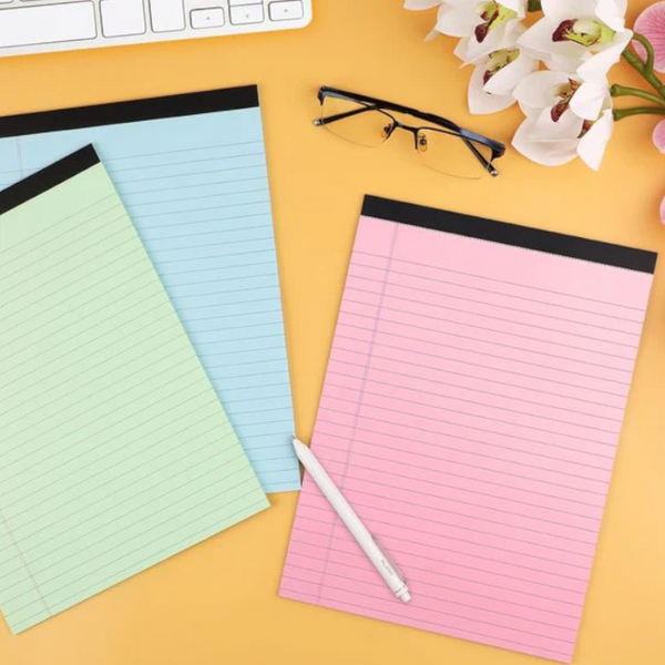 Coloured Notepads Set Of 3 Writing Pads 29.5 X 21.4 Cm With Micro Perforation And Sturdy Back Broad Lines 50 Sheets Ideal For School University Office