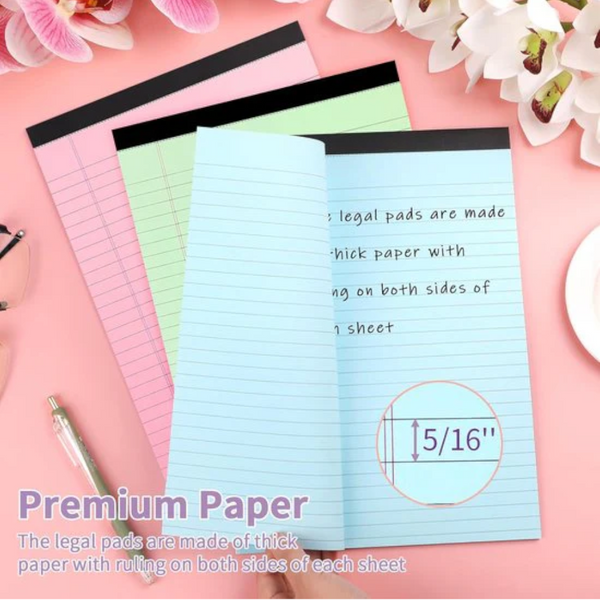Coloured Notepads Set Of 3 Writing Pads 29.5 X 21.4 Cm With Micro Perforation And Sturdy Back Broad Lines 50 Sheets Ideal For School University Office