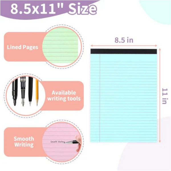 Coloured Notepads Set Of 3 Writing Pads 29.5 X 21.4 Cm With Micro Perforation And Sturdy Back Broad Lines 50 Sheets Ideal For School University Office