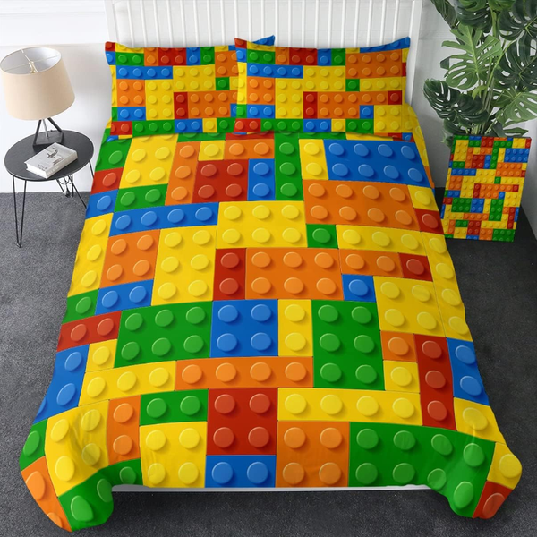 Colourful Toy Building Blocks Printed Single Bed Duvet Cover