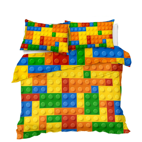 Colourful Toy Building Blocks Printed Single Bed Duvet Cover