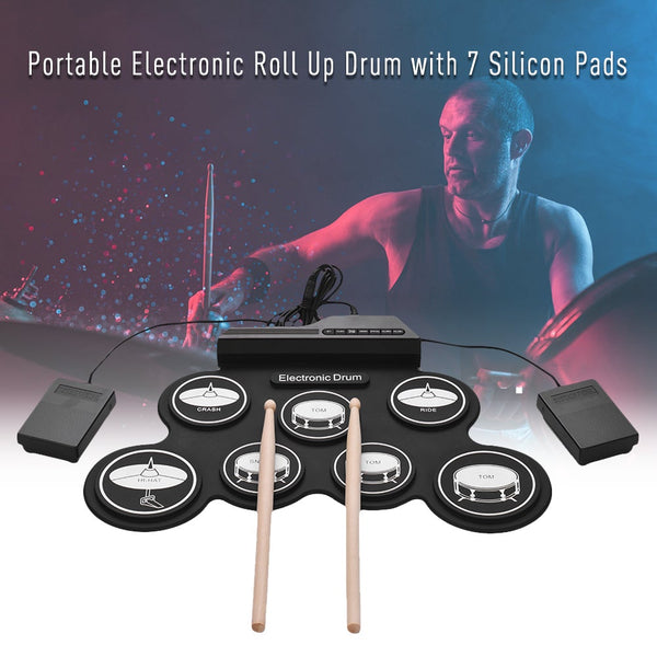 Compact Size Usb Roll Up Silicon Drum Set Digital Electronic Kit With Drumsticks Foot Pedals 7 Padsfor Beginners Electronic Drum Kits
