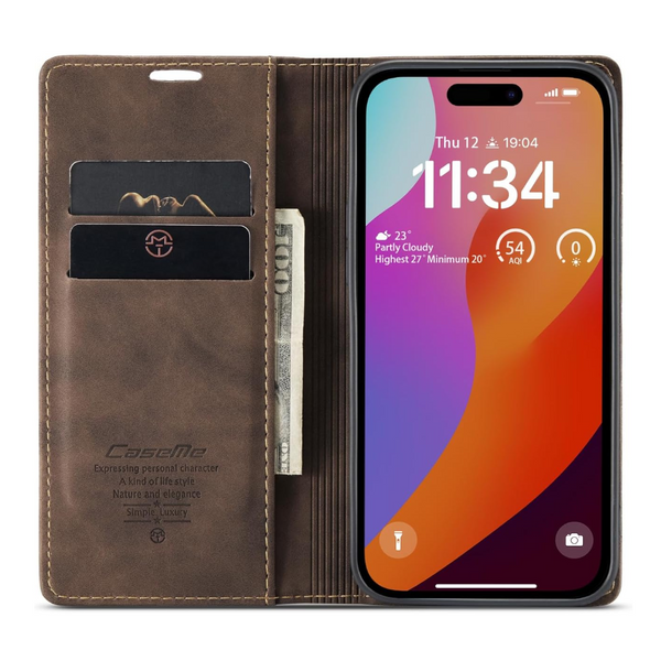 Compatible With Apple Iphone 13 Leather Flip Case Coffee Brown Cases Covers & Skins