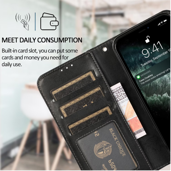 Compatible With Apple Iphone 16 Wallet Case Magnetic Black Cases Covers & Skins