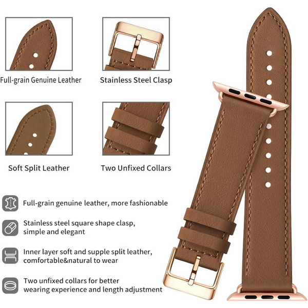 Compatible With Apple Watch Leather Strap Replacement Band Series 9 8 7 6 5 4 3 2 1 Ultra 38Mm 40Mm 41Mm Brown Watch Bands