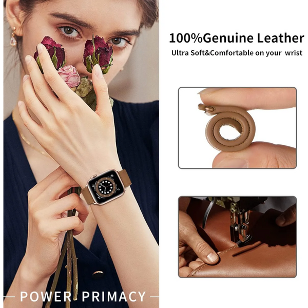 Compatible With Apple Watch Leather Strap Replacement Band Series 9 8 7 6 5 4 3 2 1 Ultra 38Mm 40Mm 41Mm Brown Watch Bands