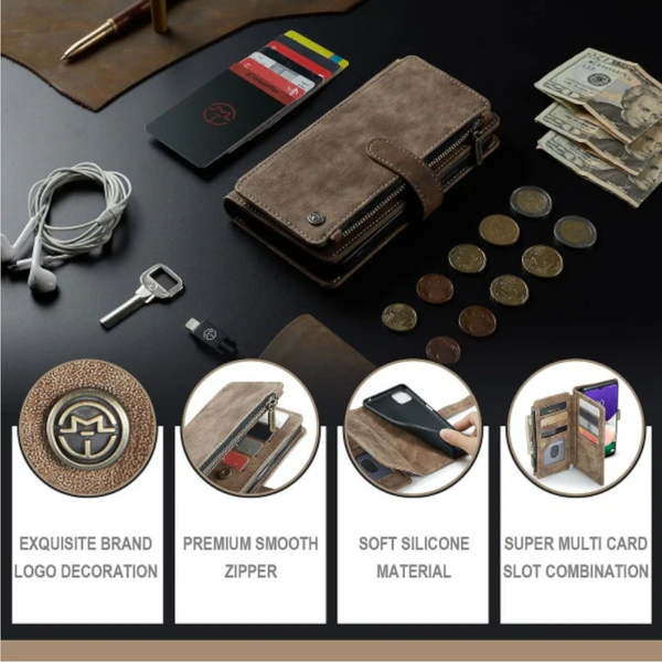 Compatible With Samsung Galaxy A22 5G Case Wallet Magnetic Flip Zipper And Card Holder Brown Cases Covers & Skins