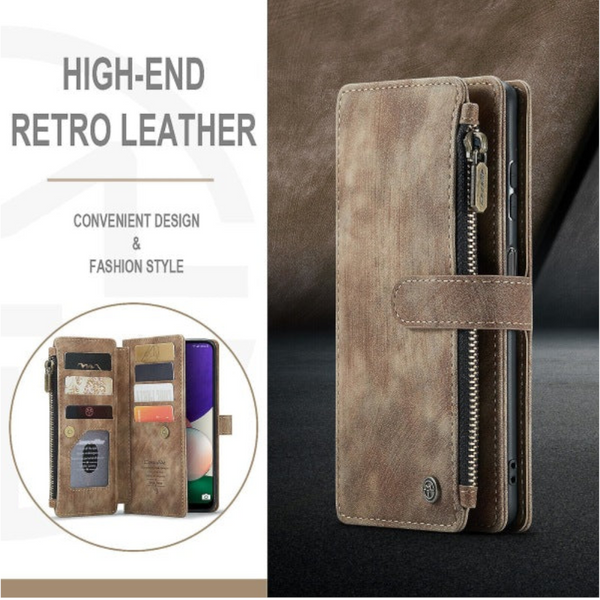 Compatible With Samsung Galaxy A22 5G Case Wallet Magnetic Flip Zipper And Card Holder Brown Cases Covers & Skins