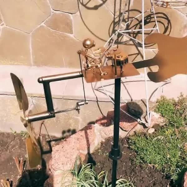 Compatible With Yard Lawn Drummer Weather Vane Handmade Metal Garden Decoration Statue Rock Art Wind Spinner Weather Vanes