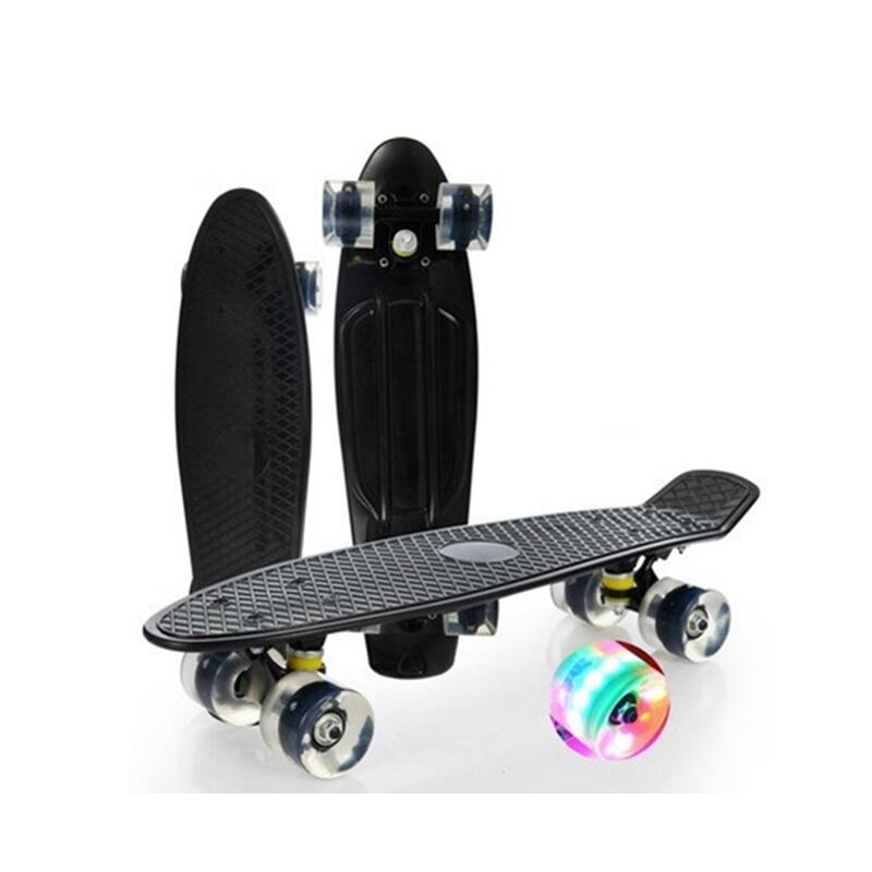 Complete 22Inches Skateboard For Beginners Kids Girls Boys Plastic Banana Board With Colorful Led Wheels Black Skateboards