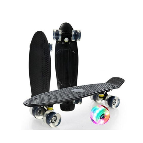 Complete 22Inches Skateboard For Beginners Kids Girls Boys Plastic Banana Board With Colorful Led Wheels Black