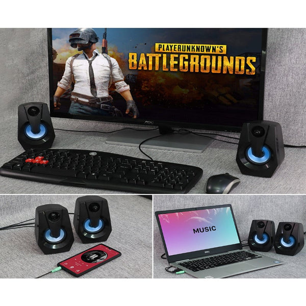 Pc 2.0 Usb Powered Stereo Volume Control With Led Light Mini Portable Gaming 3.5Mm Computer Speakers