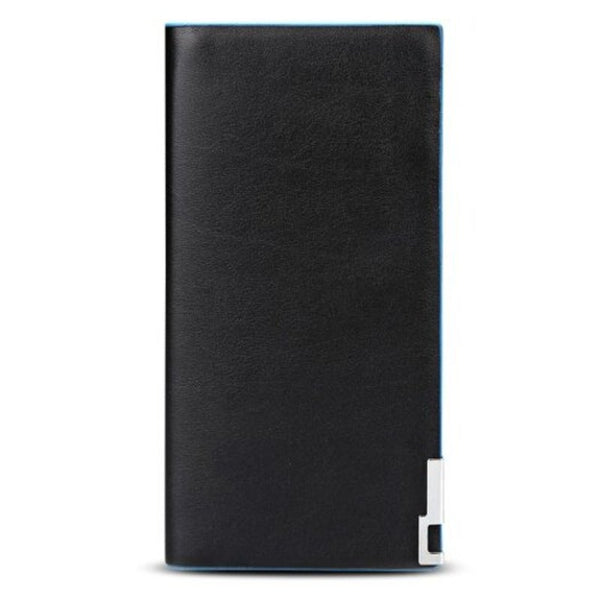 Wallets Contrast Color Thin Vertical Two Fold Soft Long Open Wallet For Men Sapphire Blue