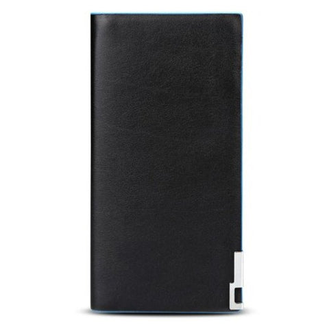 Contrast Color Thin Vertical Two Fold Soft Long Open Wallet For Men Sapphire Blue