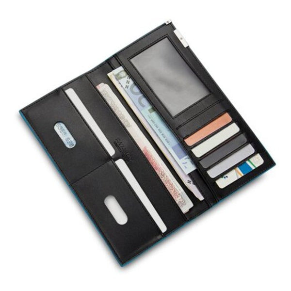 Wallets Contrast Color Thin Vertical Two Fold Soft Long Open Wallet For Men Sapphire Blue