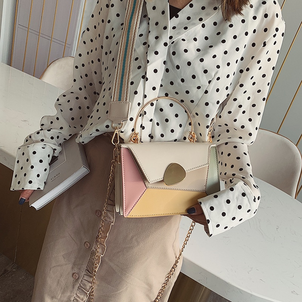 Women's Bags & Handbags Contrast Color Pu Leather Crossbody Bags Chain With Metal Handle Shoulder