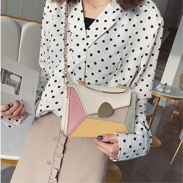 Women's Bags & Handbags Contrast Color Pu Leather Crossbody Bags Chain With Metal Handle Shoulder