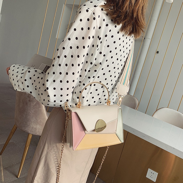 Women's Bags & Handbags Contrast Color Pu Leather Crossbody Bags Chain With Metal Handle Shoulder