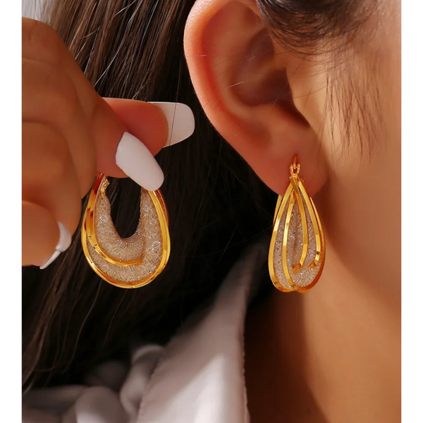 Copper Glass Stone U Shape Earrings