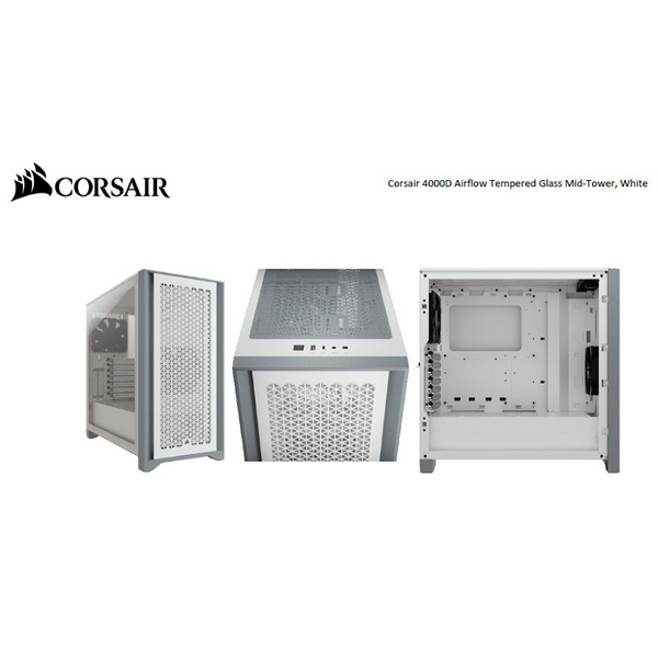 Corsair Carbide Series 4000D Airflow Tempered Glass White, 2X 120Mm Fans Pre-Installed. Usb 3.0 2, Audio I/O. Case Nda Sep 16