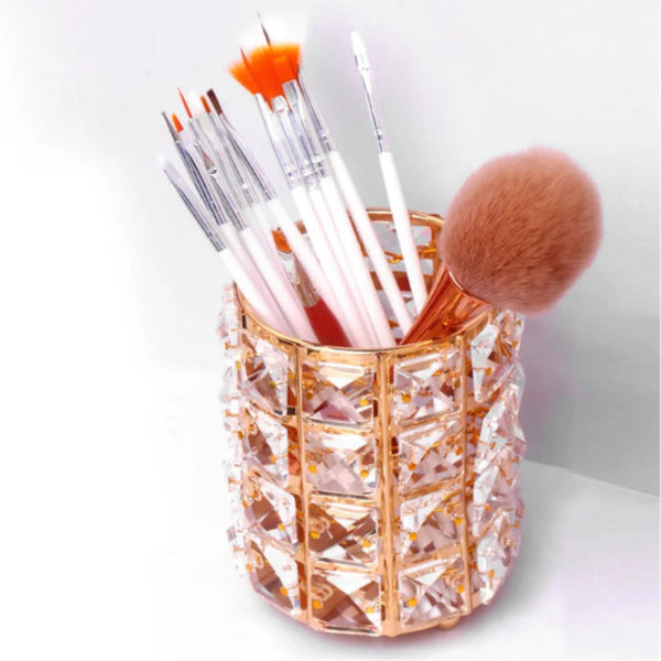 Cosmetic Brush Organizer Box Crystal Makeup Brushes Pen Holder Container
