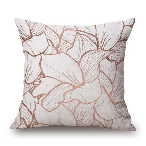 45X45cm Rose Gold Flower Lines Cotton Linen Pillow Cover