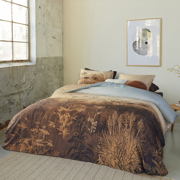 Cotton Sateen Quilt Cover Set Floral Botanical Pattern Brown Bedding Quilt Covers