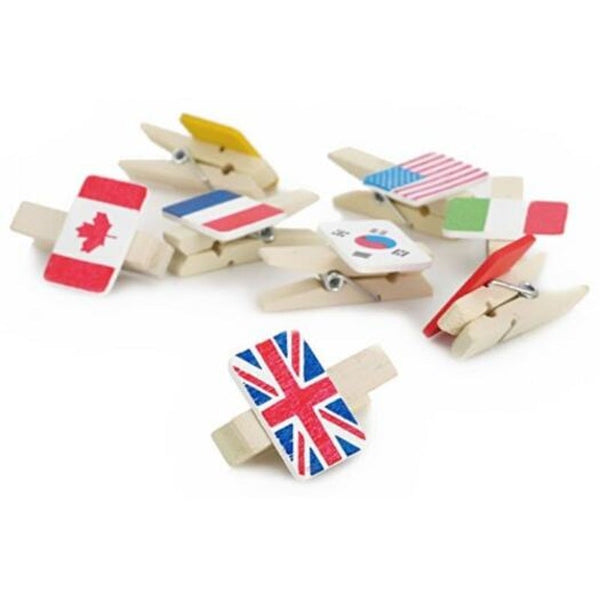 Country Flag Pattern Wood Paper Clips 8Pcs
