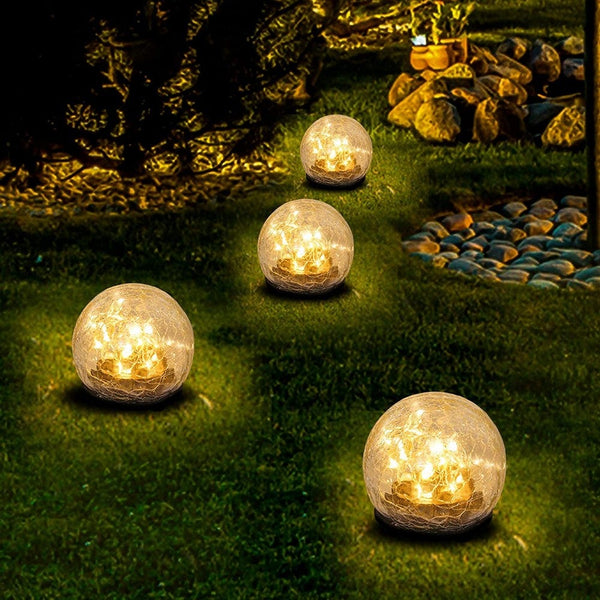 Cracked Glass Solar Globe Lights Powered Ground Plug Garden Decoration