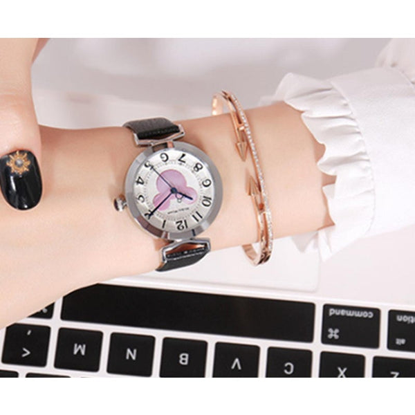 Veile Studios Creative Belt Girl Watch Fashion Simple Cute Mickey Quartz Leather Strap Ladies Watches