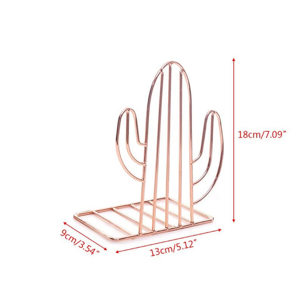 Creative Cactus Shaped Metal Support Stand Desk Organizer Shelf Bookends