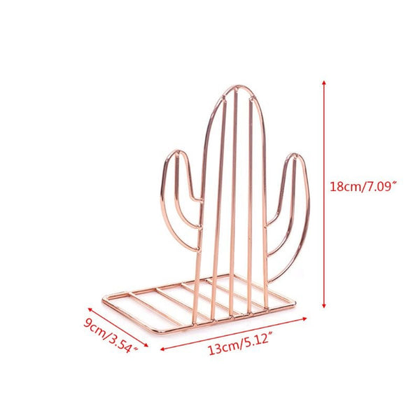 Creative Cactus Shaped Metal Bookends Support Stand Desk Organizer Shelf