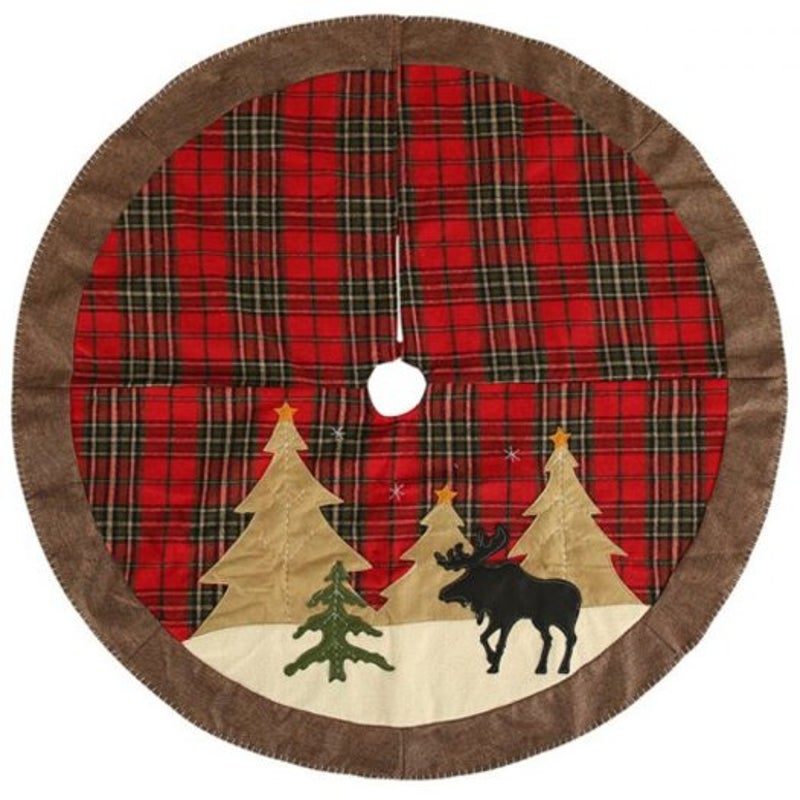 Creative Christmas Series Plaid Print Applique Mat Round Xmas Tree Decoration Floor Pad Multi Seasonal Decorations