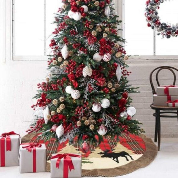 Creative Christmas Series Plaid Print Applique Mat Round Xmas Tree Decoration Floor Pad Multi Seasonal Decorations