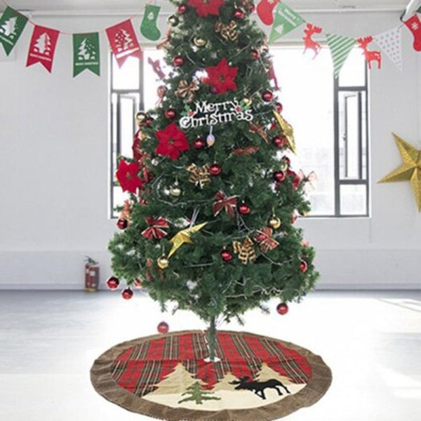 Creative Christmas Series Plaid Print Applique Mat Round Xmas Tree Decoration Floor Pad Multi Seasonal Decorations
