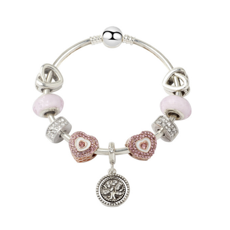 Veile Studios Creative Fashion Pink Life Tree Love Bracelet Glass Bead Bracelets