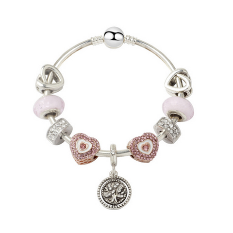 Veile Studios Creative Fashion Pink Life Tree Love Bracelet Glass Bead Bracelets