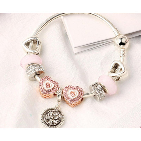 Veile Studios Creative Fashion Pink Life Tree Love Bracelet Glass Bead Bracelets