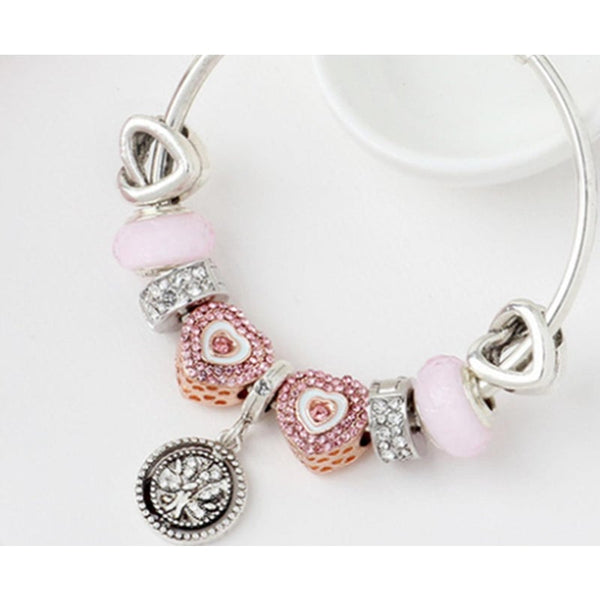 Veile Studios Creative Fashion Pink Life Tree Love Bracelet Glass Bead Bracelets