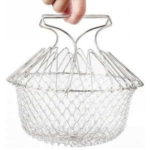 Creative Foldable Stainless Fried Basket For Kitchen Silver